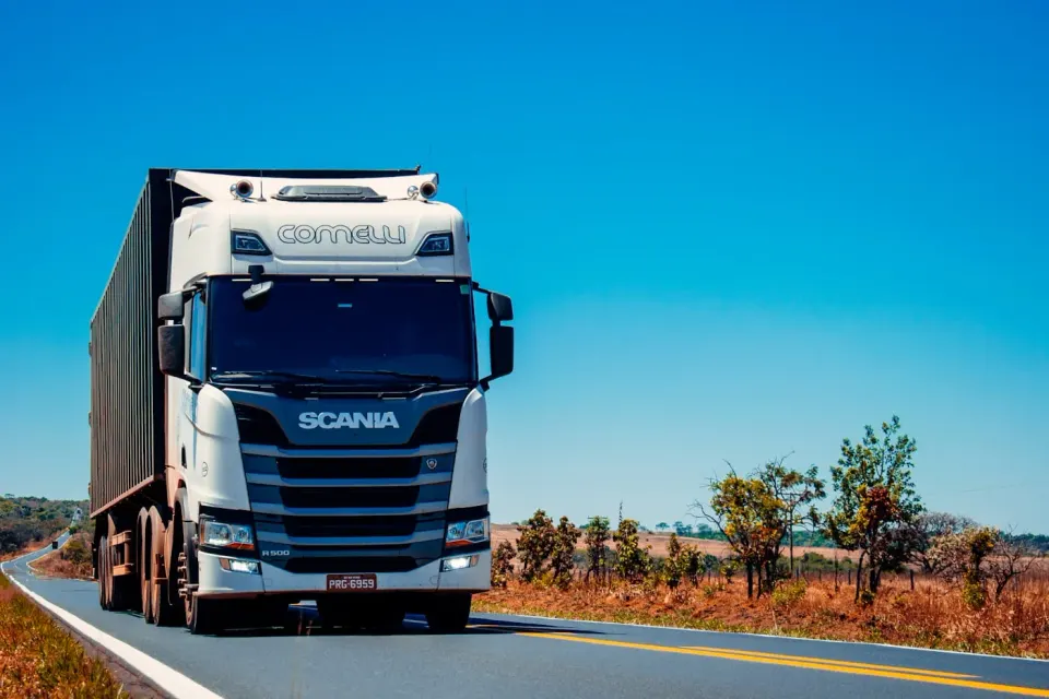 A fleet truck on the highway, tracked live by HackTech SOTMS